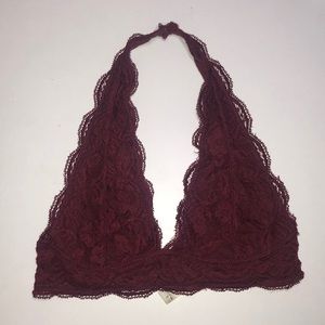 Lace Halter Bralette - Maroon S